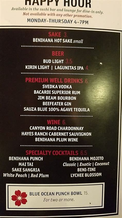 Benihana Concord menu